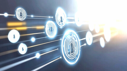 Obraz premium Abstract Digital Data Security Network Blue and White Futuristic Background with Light Effects