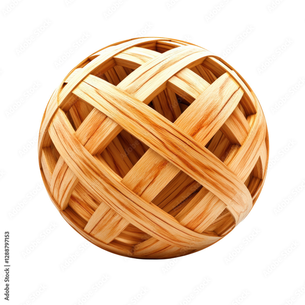 Poster wooden ball with lattice pattern and unique design for decorative or artistic use isolated on transp