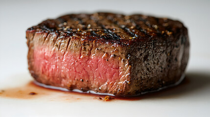Close-up of a perfectly cooked steak with juicy interior.
