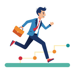 businessman running on project timeline project on white background 
