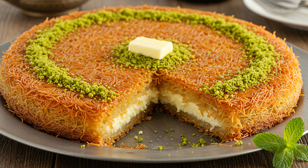 Deliciously Sweet Kunafa with Melting Cheese and Pistachios