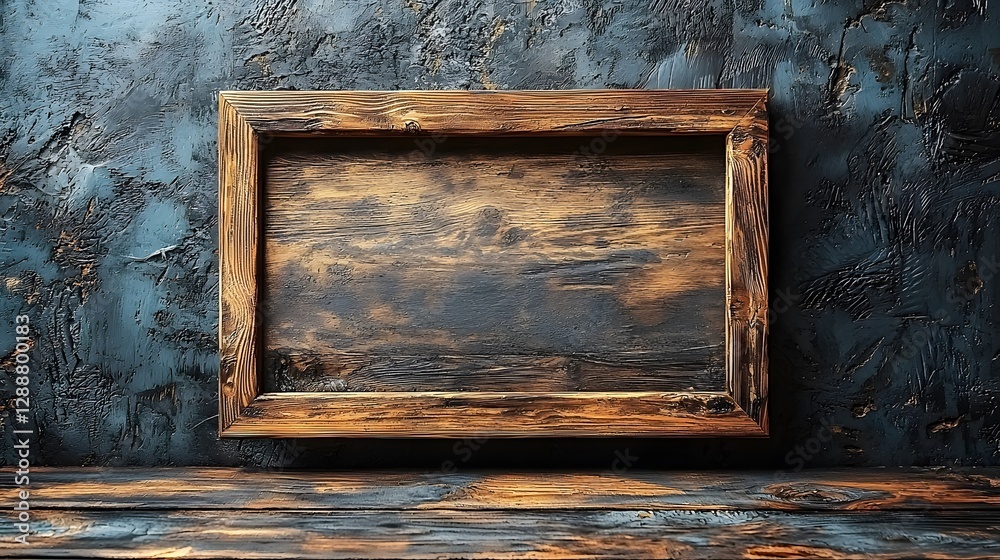 Poster rustic wooden frame on dark textured background for art displays