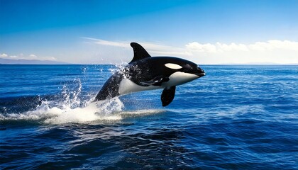 Obraz premium Majestic Orca Leaping from the Ocean Surface