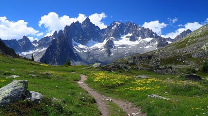 Majestic alpine peaks  a harmonious blend of flora, seclusion, and breathtaking grandeur