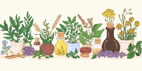 Medicinal plant collection, traditional herbs illustrated.