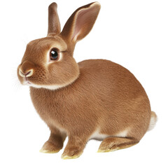 Fototapeta premium Brown rabbit sitting on a solid black background with soft fur and prominent ears in a close-up view isolated on transparent background..