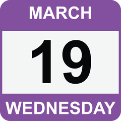 
19 March , Wednesday .Date template. Useful design for calendar or event promotion. Vector illustration EPS 10 file