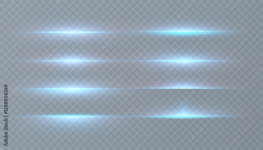 Poster blue glow effect and laser effect with rays and glare, bright abstract horizontal beam of light. vec
