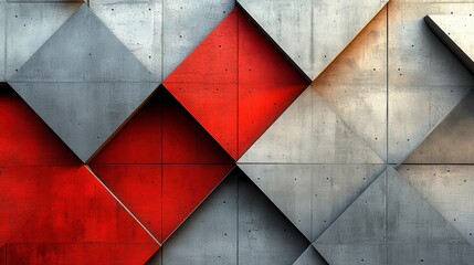 Geometric design with gray and red triangular concrete tiles