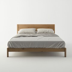 Modern Minimalist Bed with Wooden Frame and Neutral Bedding