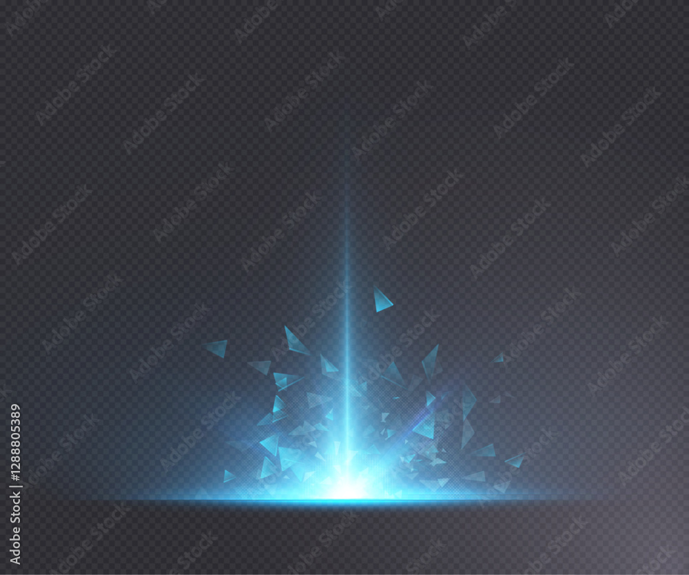 Fototapete bright horizontal blue light effect with rays and many small particles in horizontal projection for 
