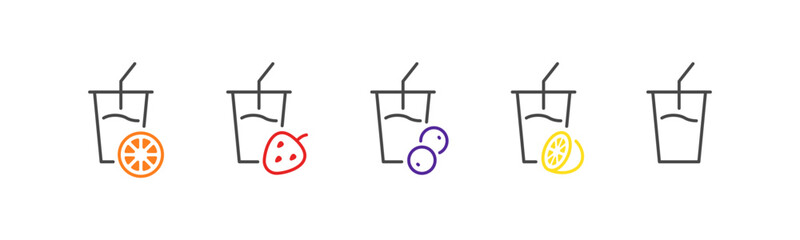 Fruit and berries beverage in cup vector icon set © Pavlo
