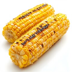 Buttered Corn on the Cob with Grill Marks, Straight-On View, No Background