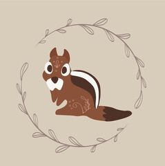 Sitting chipmunk, squirrel, simple illustration for children. Wild animal. Forest animal. 
