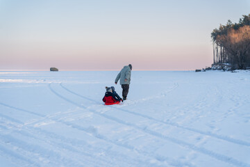 Evening time on the Kyiv Sea at wintertime, Ukraine
