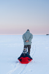 Evening time on the Kyiv Sea at wintertime, Ukraine