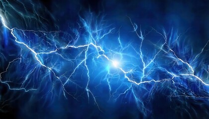 electric blue lightning energy burst with dramatic fractal patterns and glowing intensity in dark space