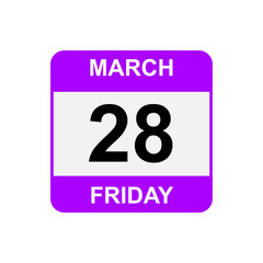 
28 March , Friday .Date template. Useful design for calendar or event promotion. Vector illustration EPS 10 file
