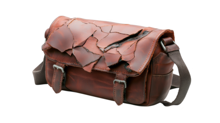 Closeup of a brown leather bag with distinctive hole, exploring texture and the beauty of imperfection