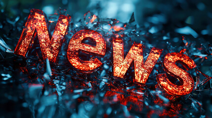Bold red letters spell out news, capturing attention against a sparkling, textured backdrop, ideal for conveying urgency and importance in reporting.