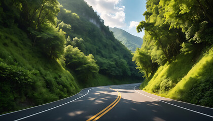 Curvy mountain road with greenery