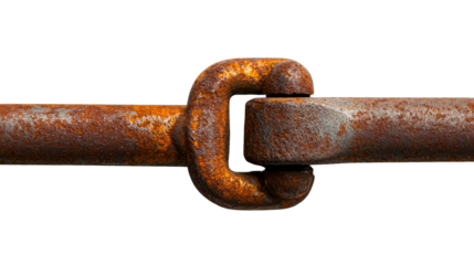 Intricate knot in a heavy, rusty chain, closeup study of strength and decay closeup