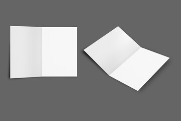 Empty blank white table card, table place tag, invitation or greeting card mockup template isolated over grey background. 3d rendering.