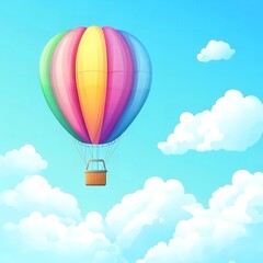 Fototapeta premium Colorful Hot Air Balloon Soaring High Above Fluffy Clouds A Bright Sunny Day Adventure