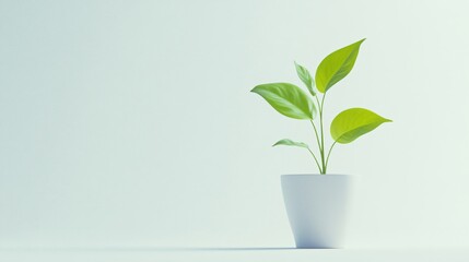 Minimalistic Green Plant in White Pot with Soft Background Light