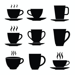 Obraz premium Black and white silhouette of nine different coffee cup designs