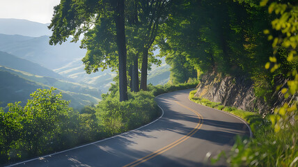 Curvy mountain road with greenery