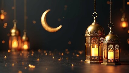 Obraz premium Eid mubarak and ramadan kareem greetings with islamic lantern and mosque Eid al fitr background. Fantasy style lantern for islamic ramadan celebration
