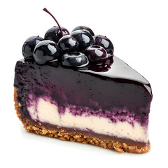 Delicious blueberry cheesecake slice with a glossy topping and a crunchy crust