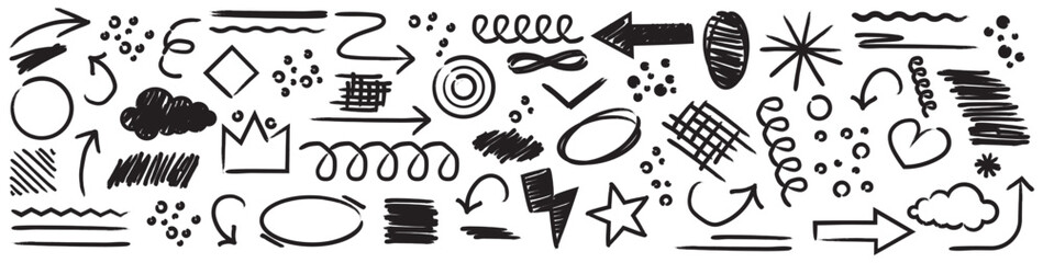 Set of abstract doodle line hand drawn shapes