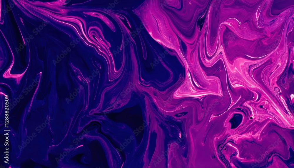 Aufkleber abstract purple fluid art with swirling patterns, vibrant neon paint mixed in a dynamic composition 