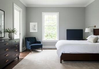 soft contrast Guest Room design Transitional Minimalist decor