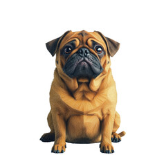 Obraz premium Pug dog sitting on black background with neutral expression and short coat isolated on transparent background..