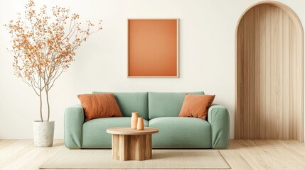 Modern living room decoration with mint green sofa cozy style