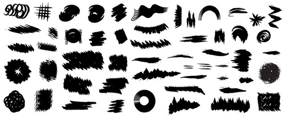 Set of black brush line chalk elements. Vector illustration