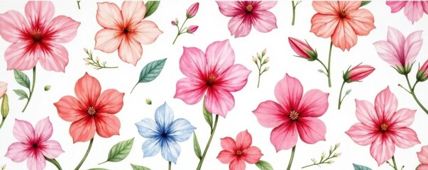 Delicate watercolor blooms arranged in a cohesive, endlessly repeating pattern , texture, pretty, background