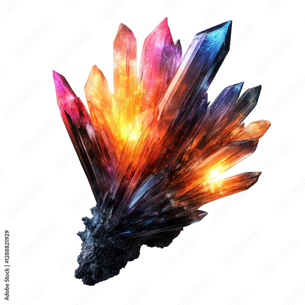 Poster crystal with black background showcasing intricate details and reflections in a dark setting isolate