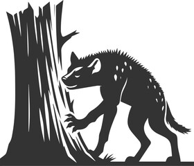 A hyena scratching against a tree trunk vector animal silhouette