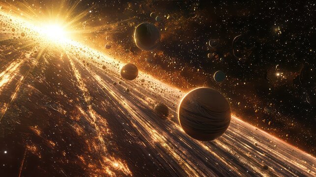 A cosmic rift distorts space above Earth, revealing a parallel galaxy full of luminous planets