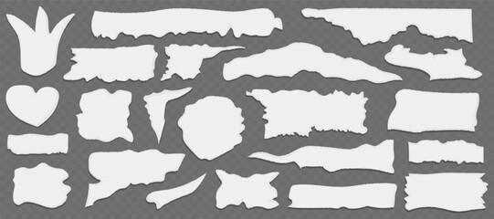Set of white torn paper elements with shadow