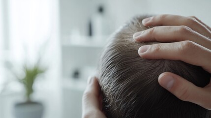 Naklejka premium Hair restoration session in a bright beauty clinic. Featuring rejuvenating treatments and advanced regrowth solutions