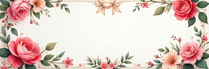 Obraz premium Romantic floral toile with charming sprigs & ribbons, french, antique, blossom