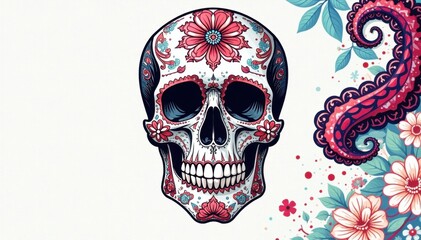 Fototapeta premium Stylized skull paisley, monochrome, clean lines, graphic, geometric