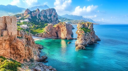 Scenic Beauty of Jijel Algeria Coastline with Ancient Ruins and Turquoise Sea