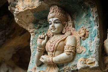 Obraz premium Carved Deity in Rock Temple
