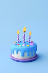 Birthday cake with candles on blue background.